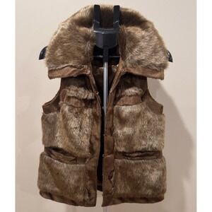 Faux Fur Vest Brown Boho Western Glam Luxe Layer Statement Mob Wife Small